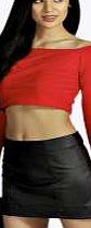 boohoo Long Sleeve Crop Top - red azz08372