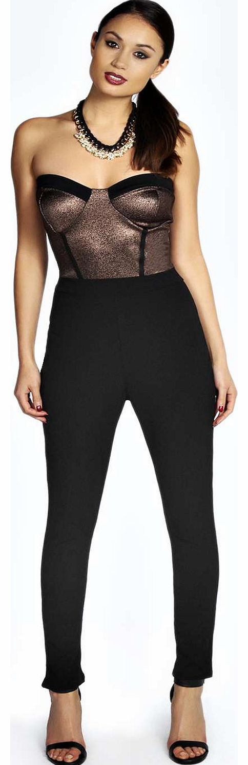 boohoo Loren Metallic Contrast Piping Bustier Jumpsuit