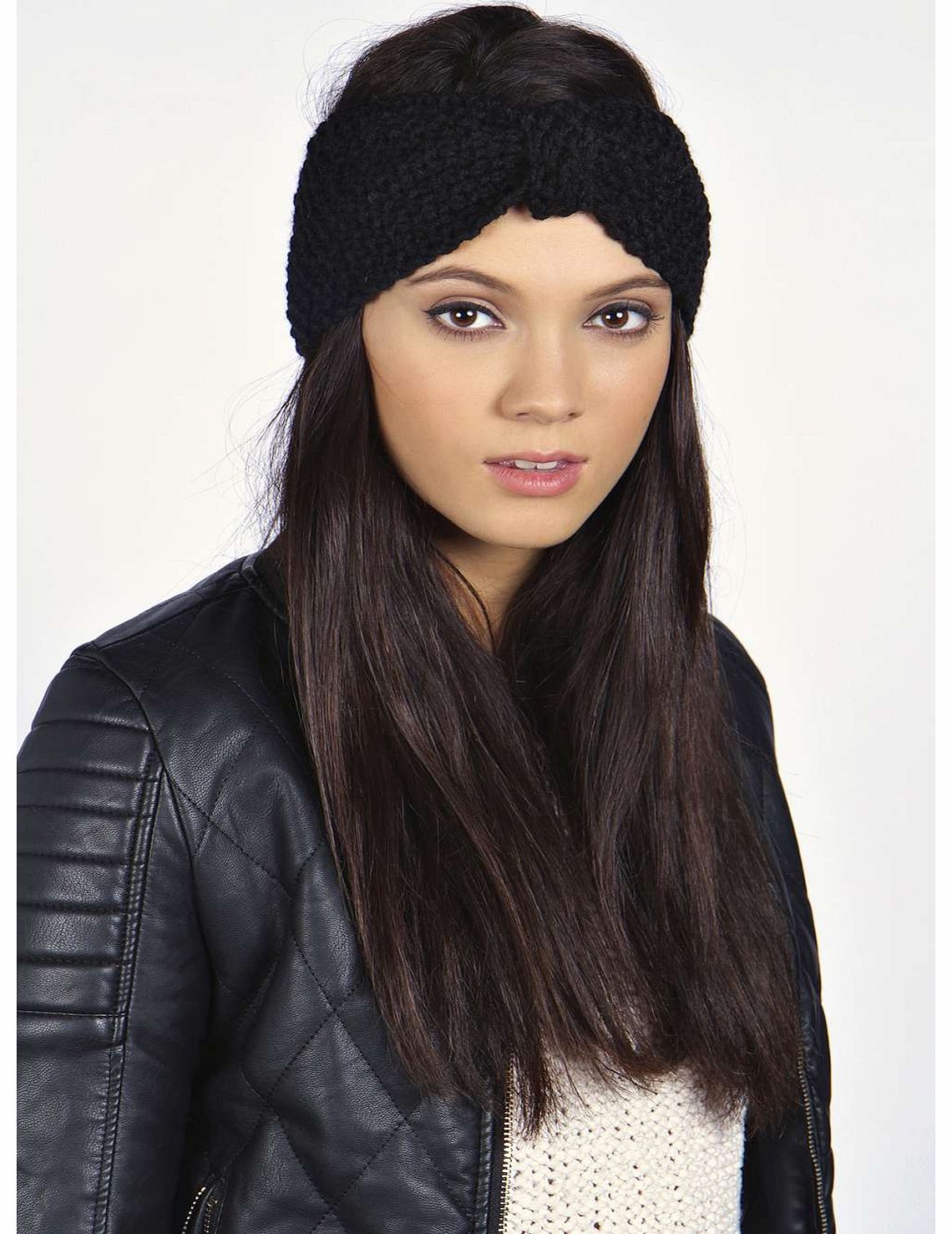 boohoo Lorna Twist Knot Knitted Turban Headband - black