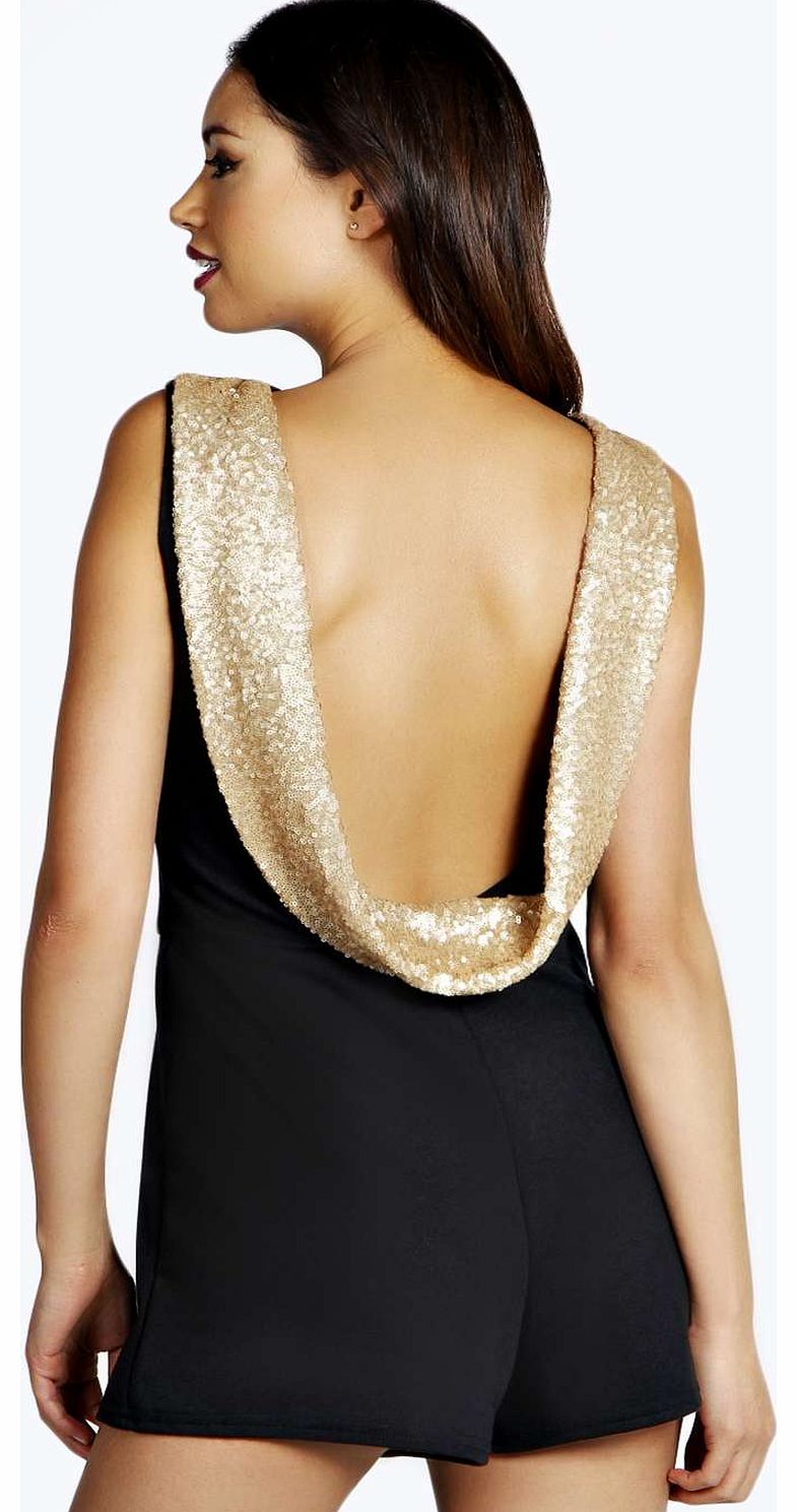 Lottie Sequin Cowl Back Playsuit - black azz15698