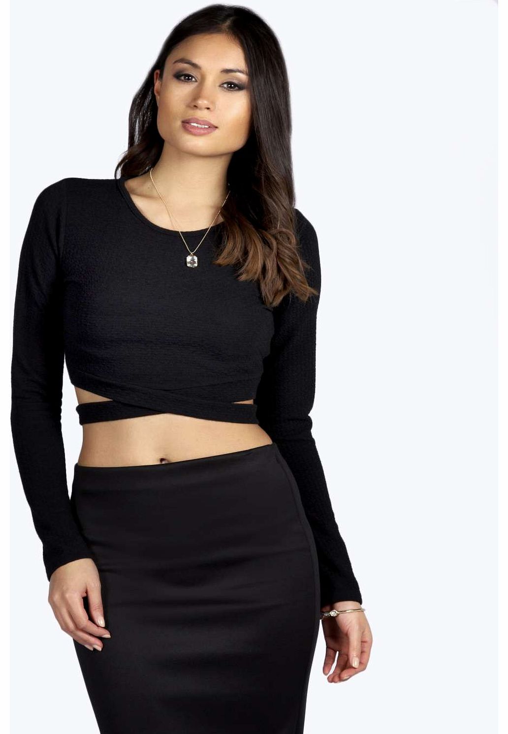 Lottie Textured Fabric Cross Strap Crop Top -