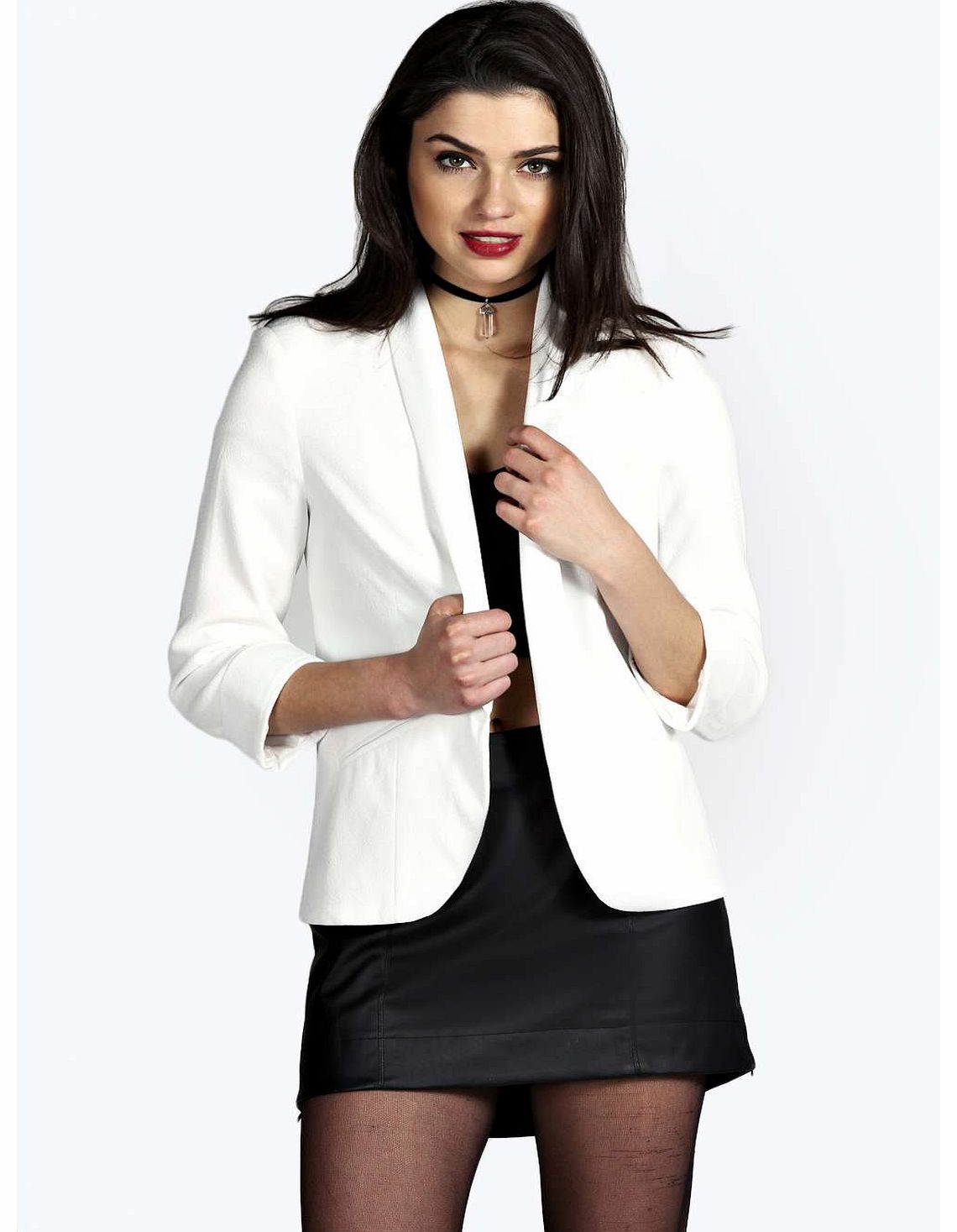 boohoo Louise Shawl Collar Tailored Blazer - cream