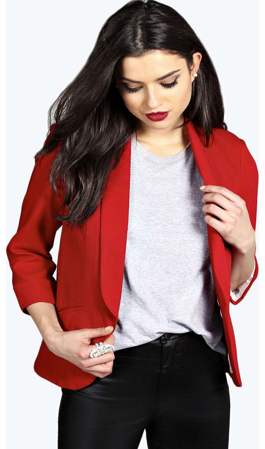 boohoo Louise Shawl Collar Tailored Blazer - red azz14685