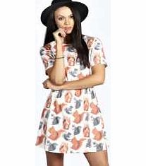 boohoo Louise Squirrel Print Skater Dress - multi