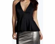 boohoo Low Plunge Peplum - black azz14146