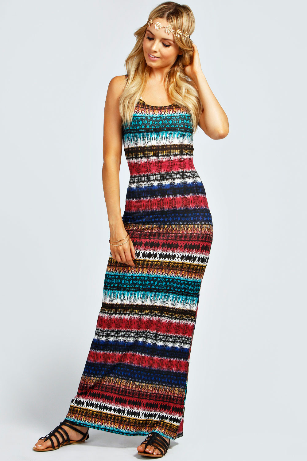 boohoo Lucia Knot Back Tribal Maxi Dress - multi