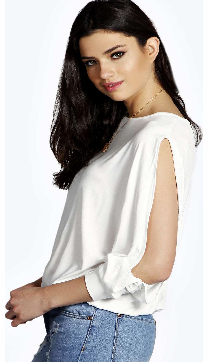 Lucia Split Sleeve Batwing Top - ivory azz14805