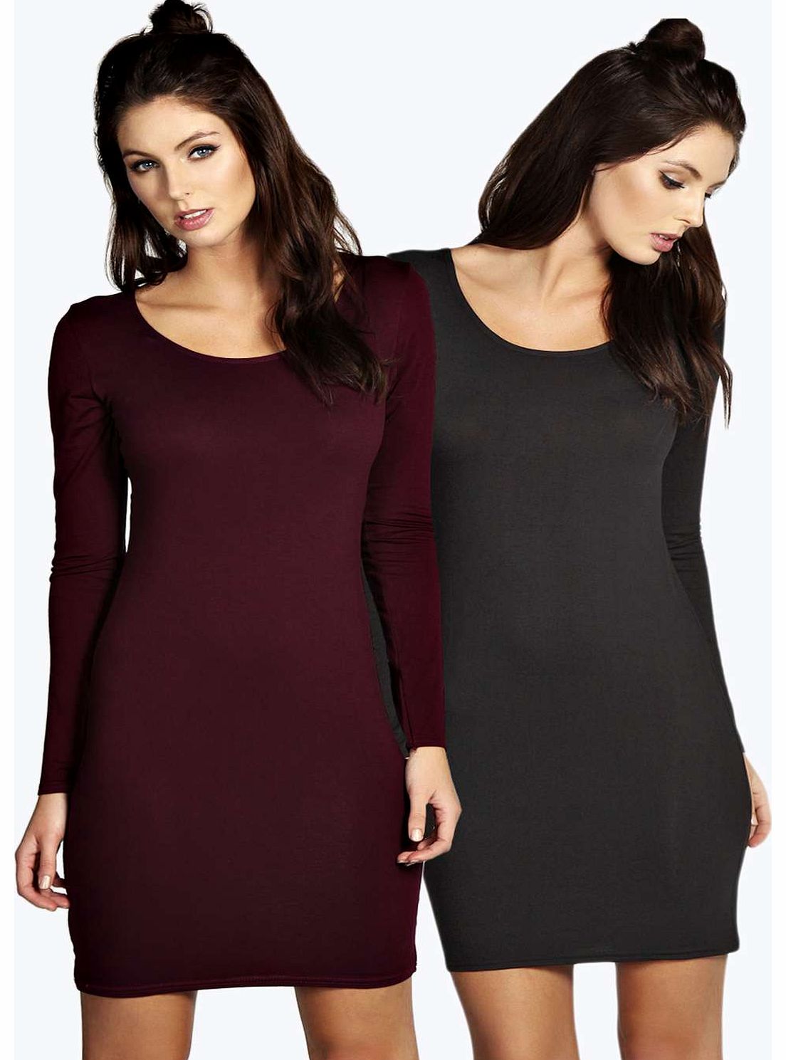 boohoo Lucie 2 Pack Long Sleeve Bodycon Dress - multi