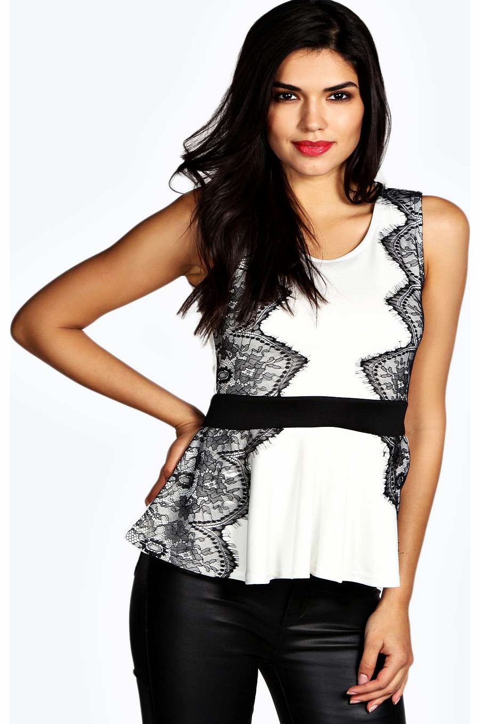 boohoo Lucie Eyelash Lace Peplum Top - ivory azz14788