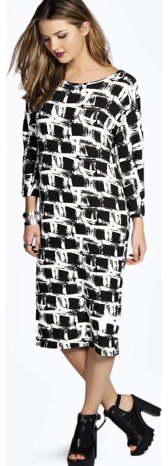 boohoo Lucie Printed Off Shoulder Draped Midi Dress -