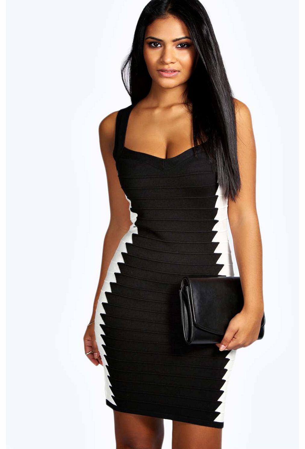 boohoo Lucy Monochrome Bandage Midi Dress - black