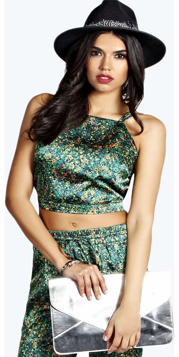 boohoo Lucy Mottled Print Strappy Back Cami Top - green