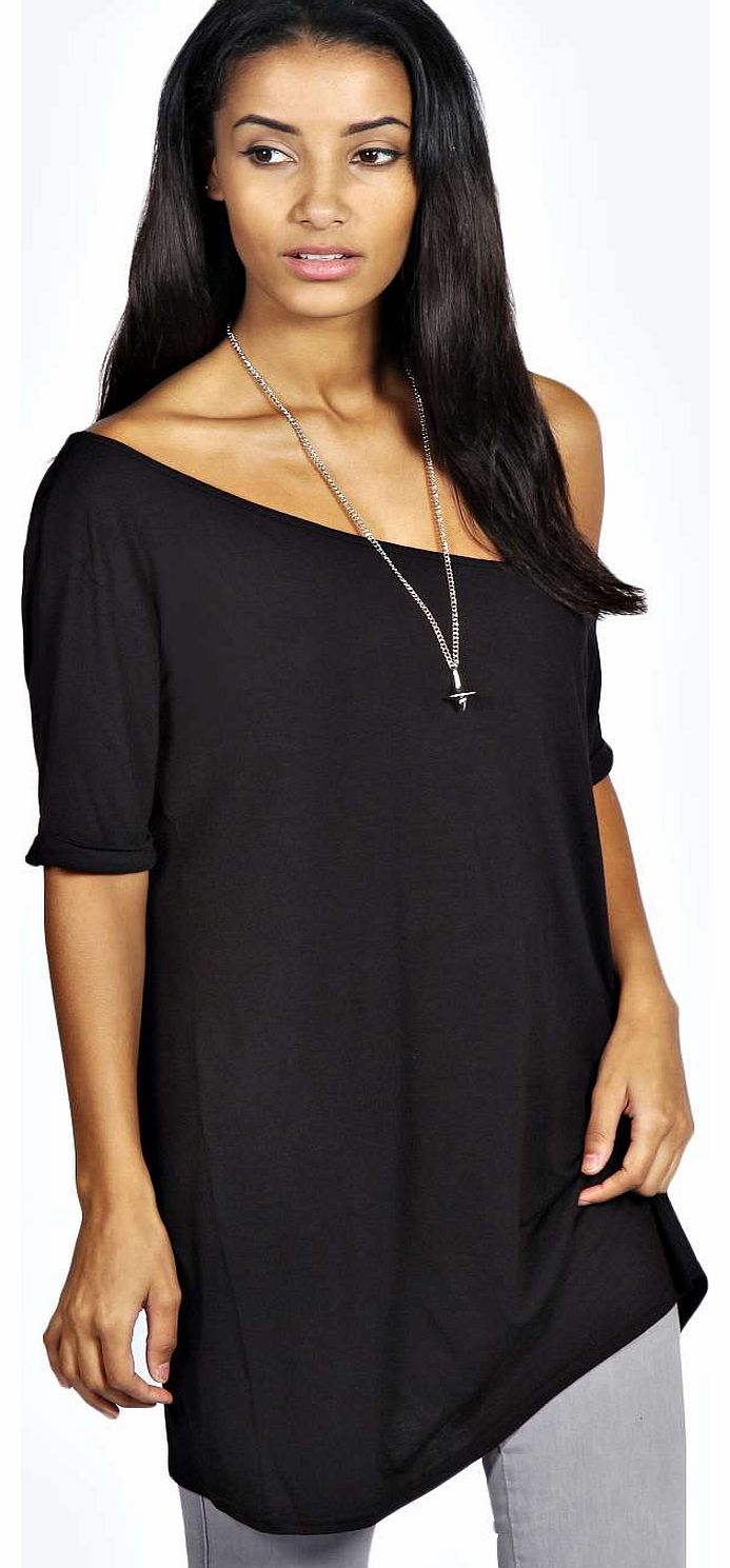 boohoo Lucy Off The Shoulder Roll Sleeve Top - black