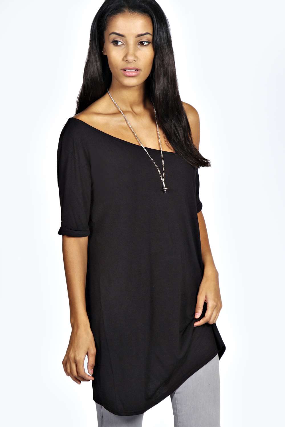 boohoo Lucy Off The Shoulder Roll Sleeve Top -