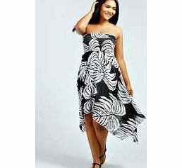 Lucy Shirred Bandeau Tropical Dress - black