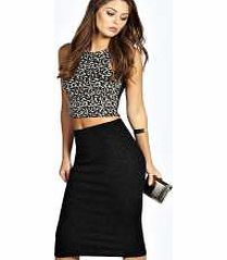boohoo Lucy Sparkle Textured Midi Skirt - black azz22322