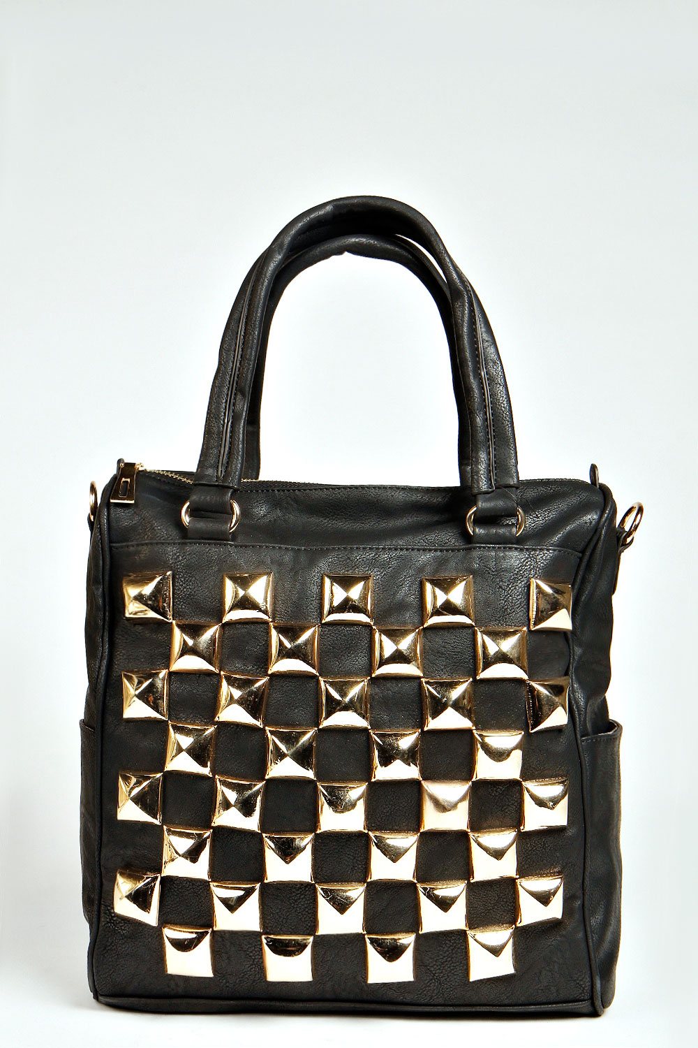 boohoo Lucy Stud Front Day Bag - black azz34756