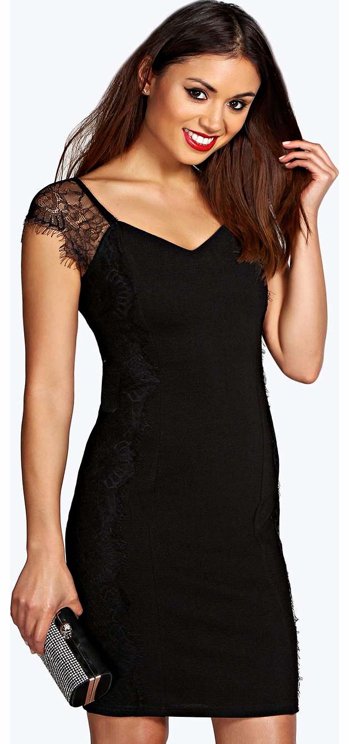 boohoo Luna Lace Side Bodycon Dress - black azz15900