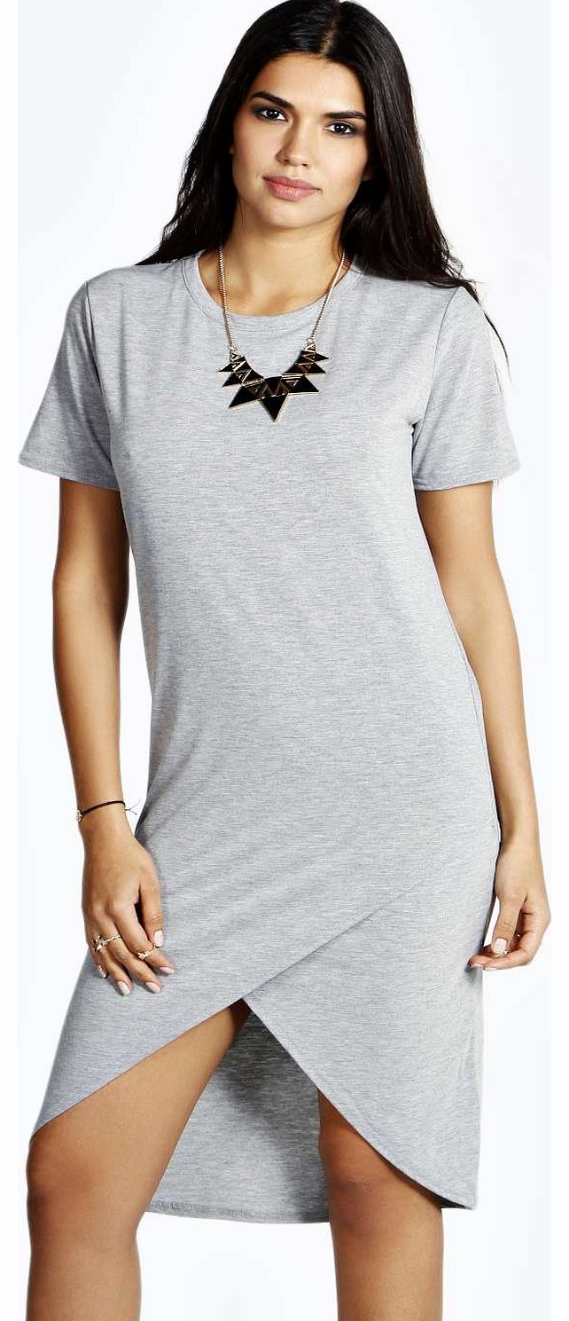 boohoo Lydia Asymetric Hem Midi Column Dress - grey