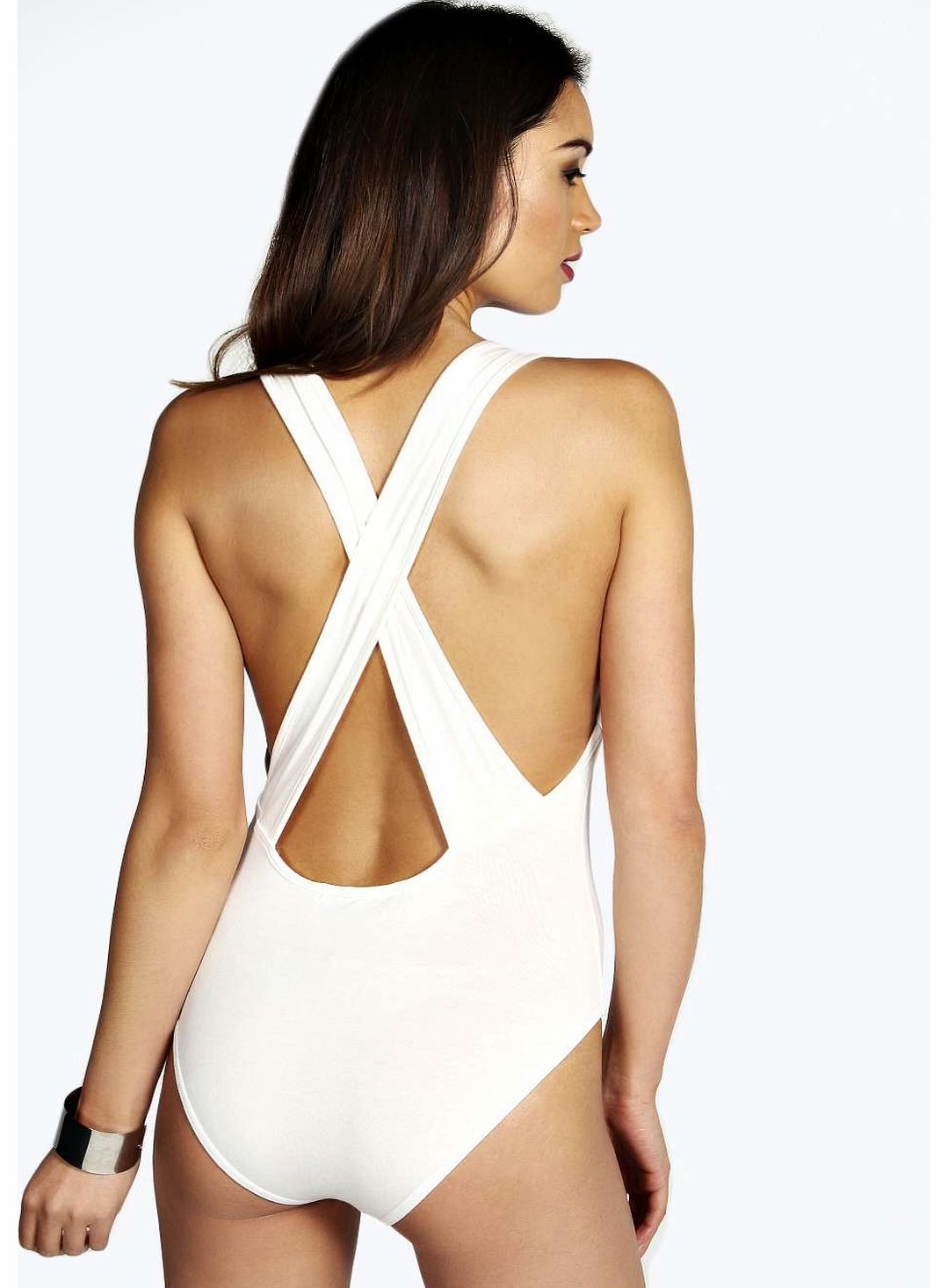 boohoo Lydia Cross Back Jersey Bodysuit - ivory azz15373