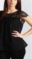 boohoo Lydia Lace Trim Chiffon Blouse - black pzz98435