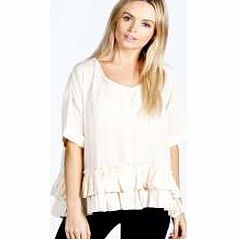 boohoo Lydia Oversized Frill Hem Button Through Blouse