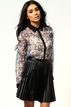 boohoo Lynda Butterfly Chiffon Long Sleeve Blouse Female