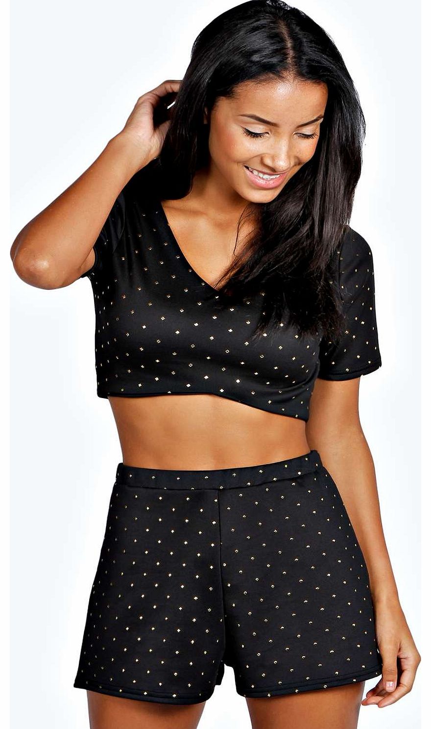 Lyndsay High Waisted Gold Stud Shorts - black