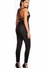 boohoo Mabel Strappy Back Plunge Neck Jumpsuit - black