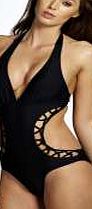 boohoo Macrame Detail Cut Out Swimsuit - black azz31946