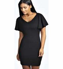 boohoo Maddie Cape Open Back Bodycon Dress - black