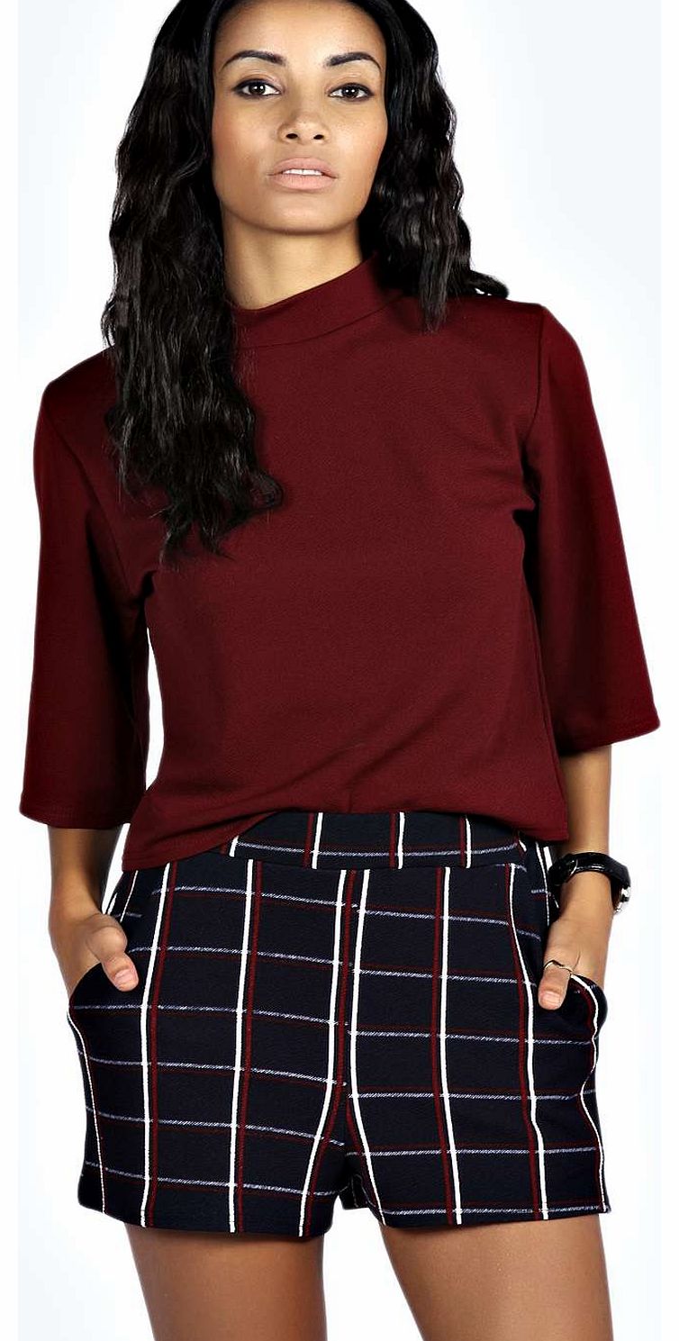 Maddie Checked Pocket Front Shorts - navy azz19064