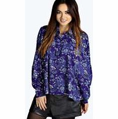 boohoo Maddison Oversized Floral Curved Hem Shirt -