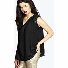 boohoo Madison Cowl Neck Sequin Shoulder Trim Blouse -