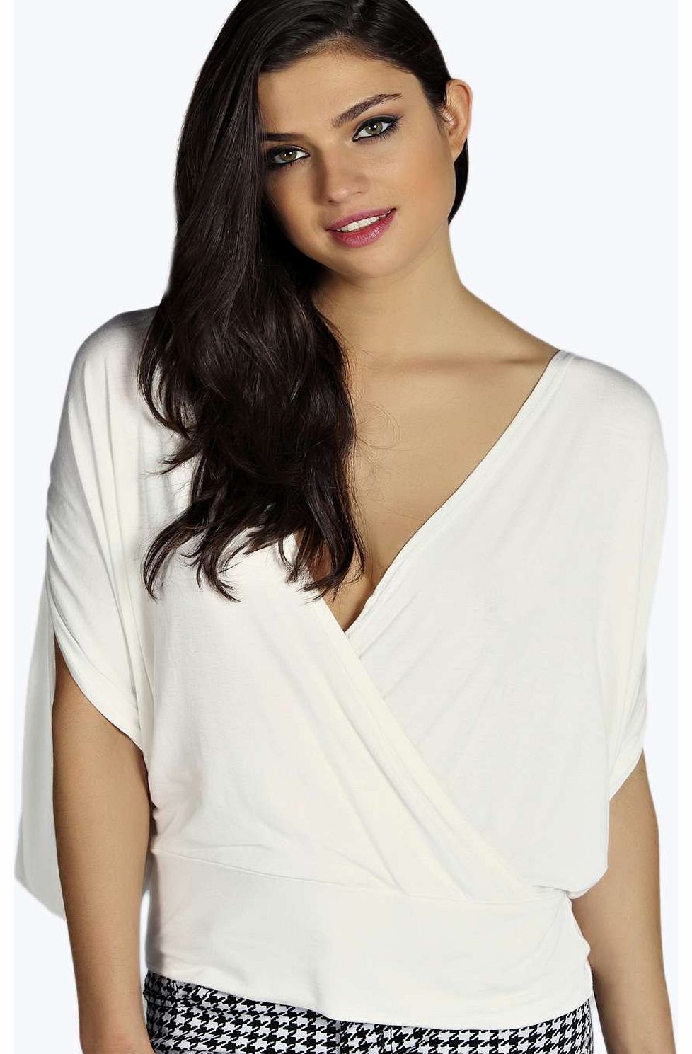 Mae Deep Plunge Batwing Top - cream azz17883