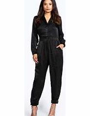 boohoo Mairead Silk Look Long Sleeve Boiler Jumpsuit -