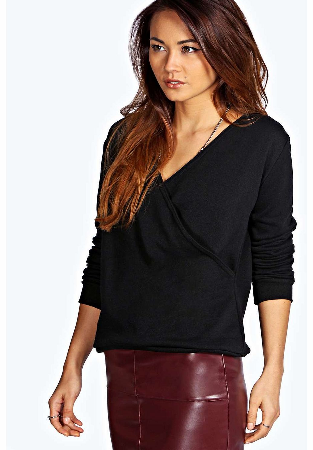 boohoo Maisie Wrap Front Sweat - black azz17928