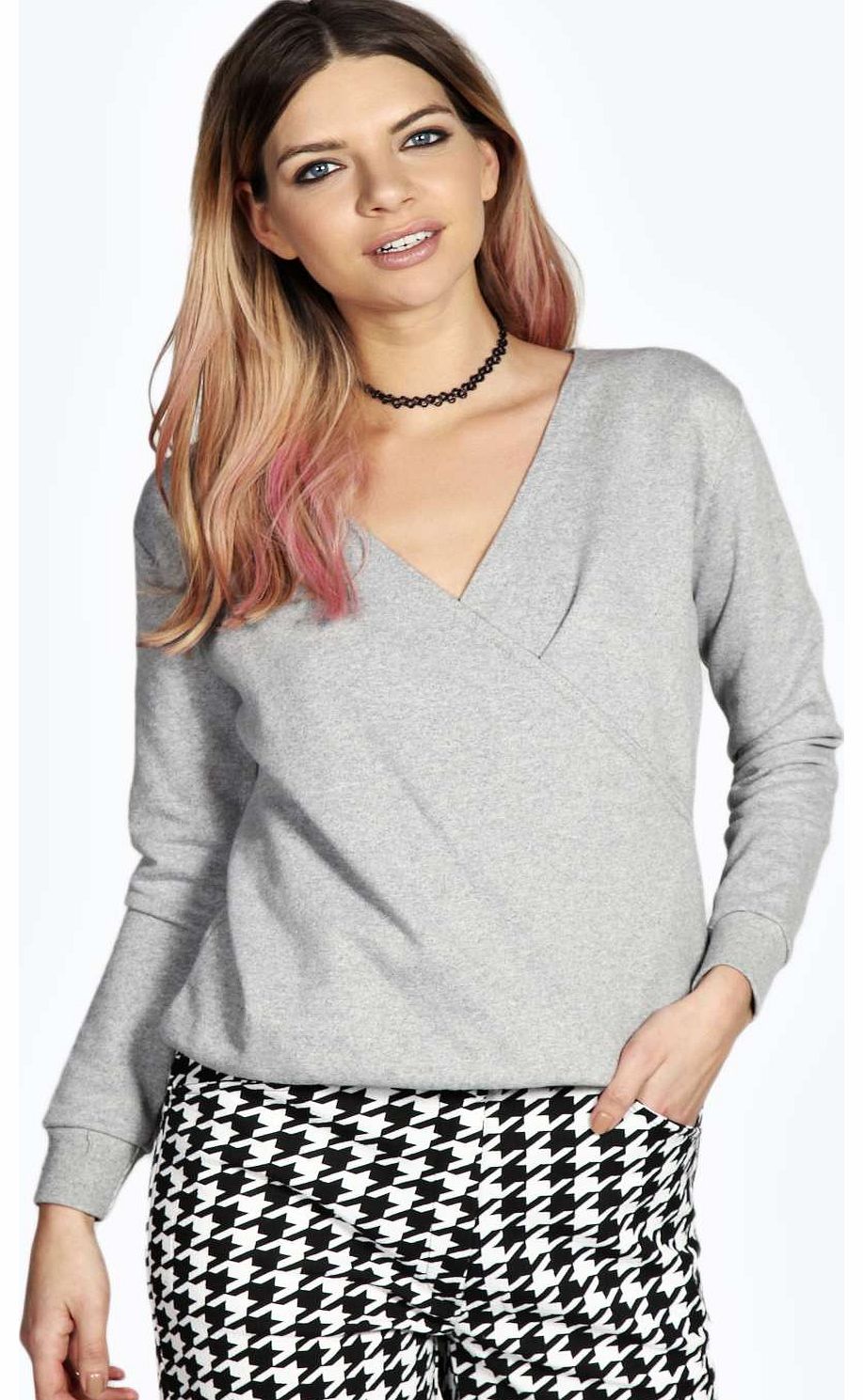 boohoo Maisie Wrap Front Sweat - grey marl azz17928