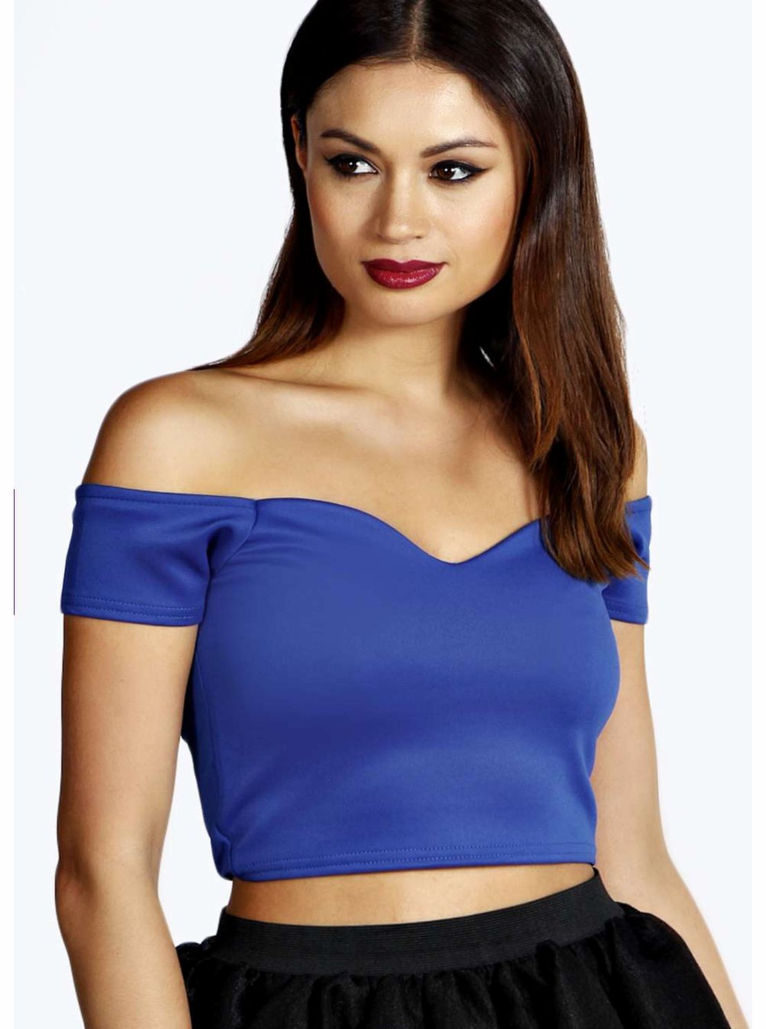 boohoo Maisy Bardot Plunge Neck Crop Top - cobalt