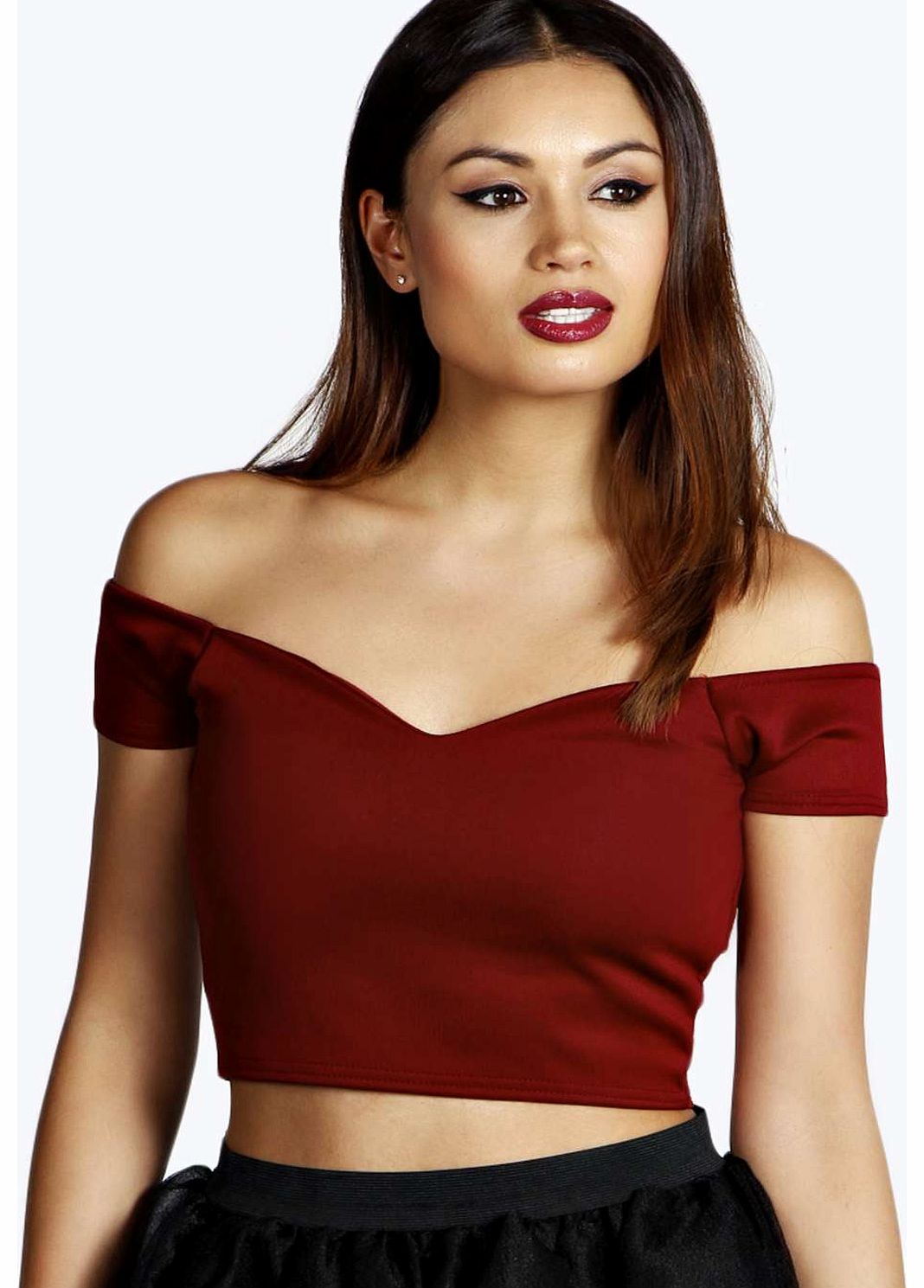 boohoo Maisy Bardot Plunge Neck Crop Top - wine azz16986