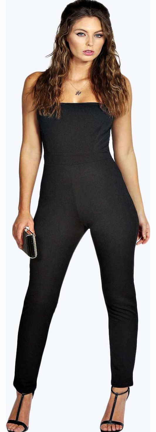 boohoo Maisy Crepe Bandeau Tapered Leg Jumpsuit - black