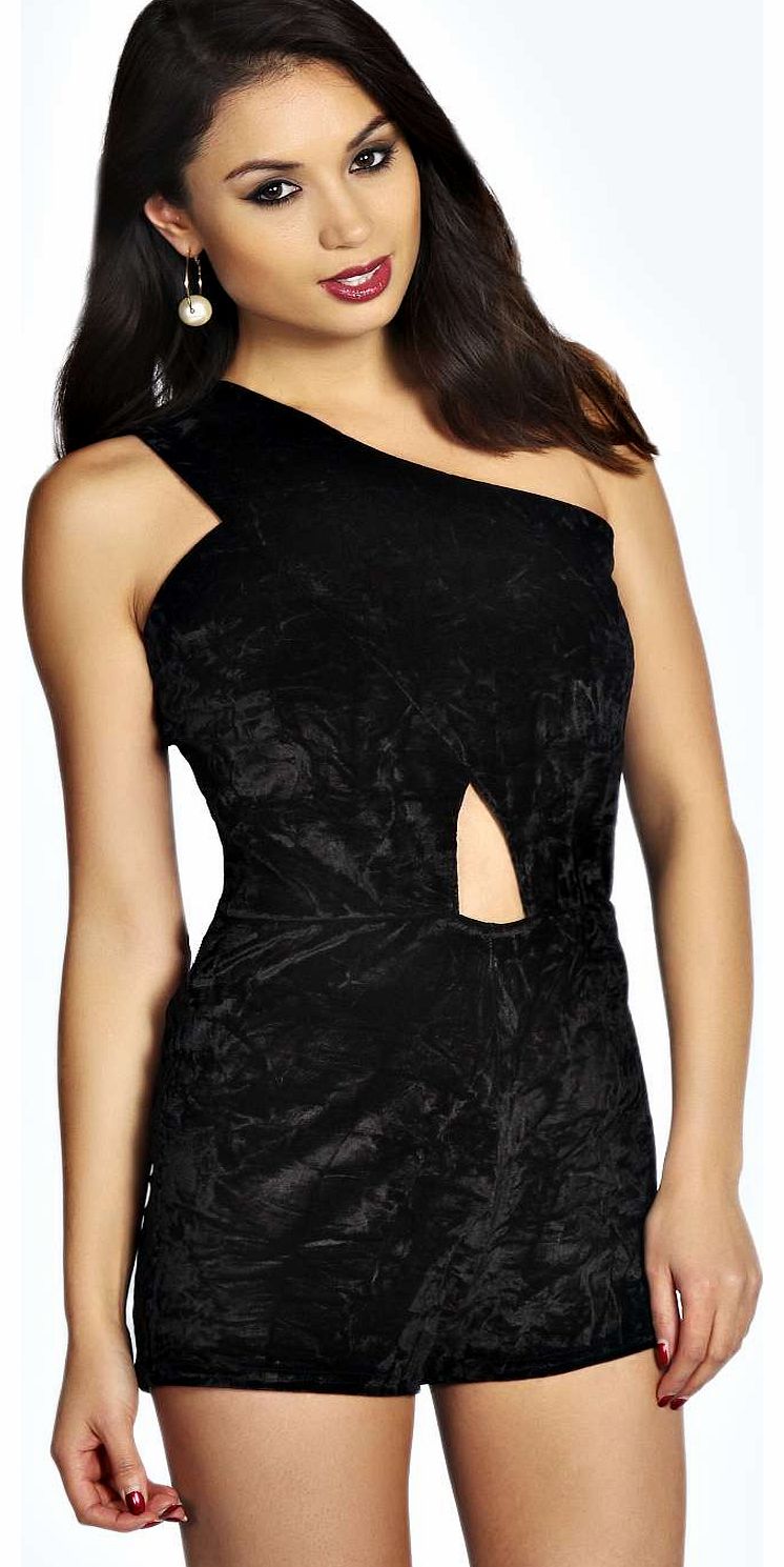 Malina Crushed Velvet One Shoulder Playsuit -