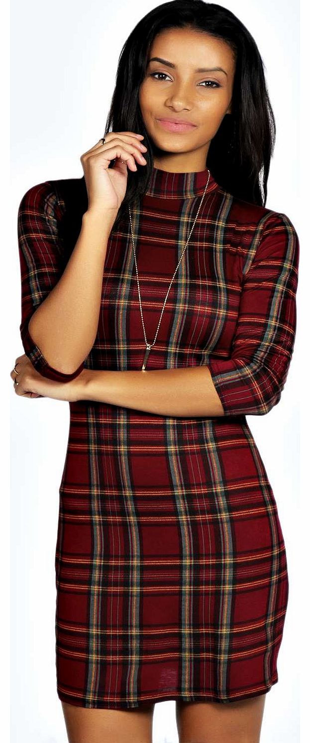 Mandy Check Turtle Neck Bodycon Dress - multi