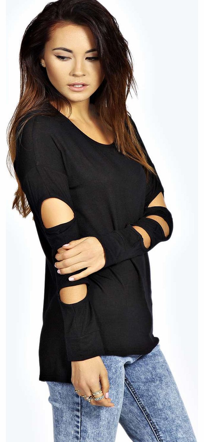 boohoo Maria Caged Sleeve Dipped Back Top - black