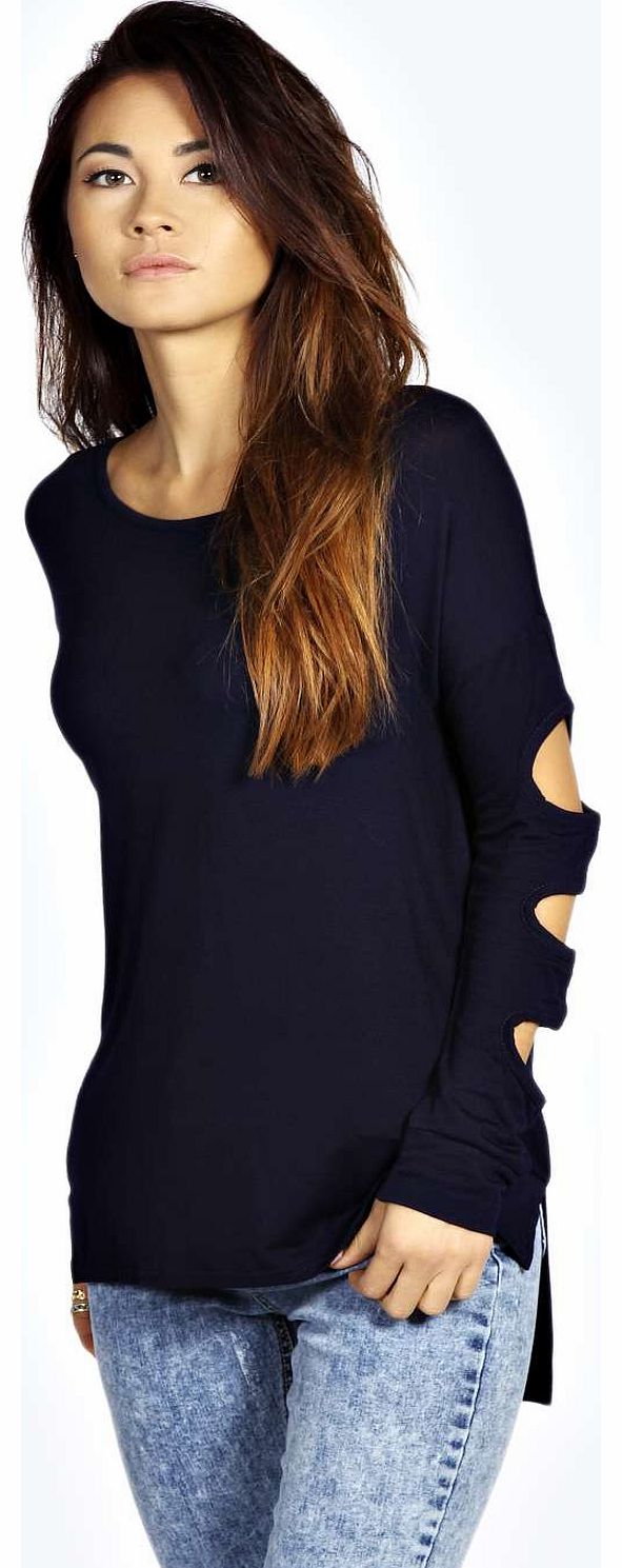 boohoo Maria Caged Sleeve Dipped Back Top - navy azz18728