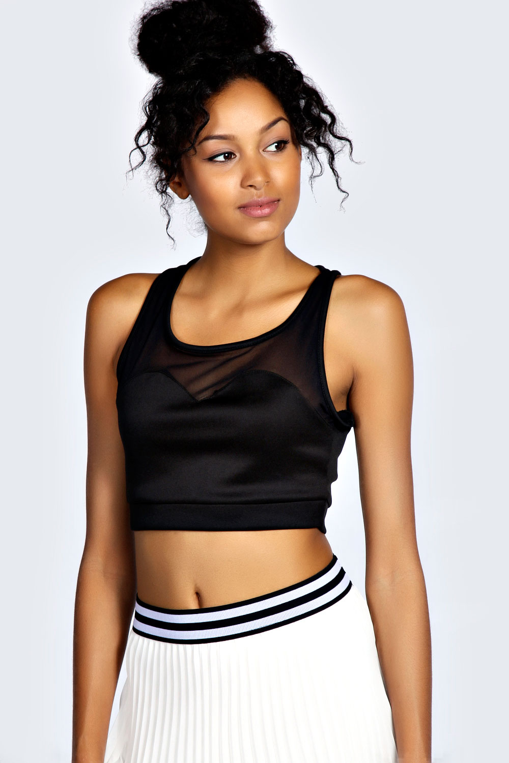 boohoo Maria Scuba Mesh Sports Crop Top - black