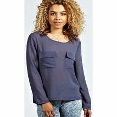 boohoo Mariah Pocket Oversized Woven Blouse - blue