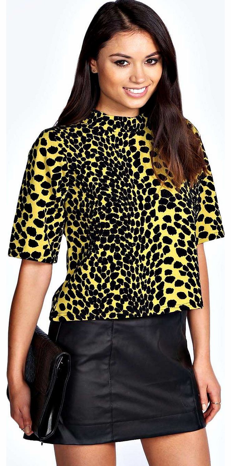 boohoo Martha Flock Leopard Print Shell Top - olive