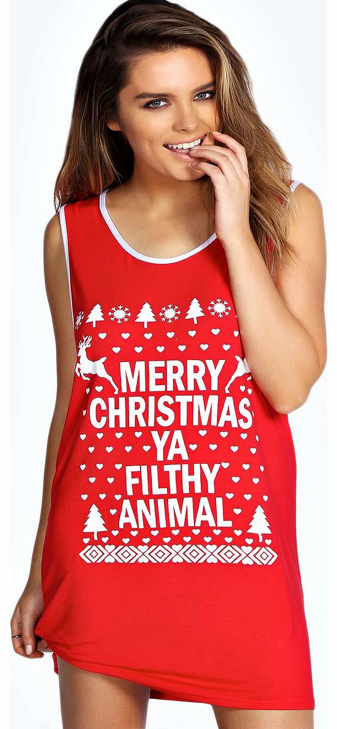 boohoo Mary Merry Chirstmas Basketball Vest Dress - red