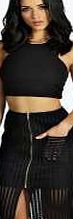 boohoo Mary Mesh Rib Zip Front Midi Skirt - black